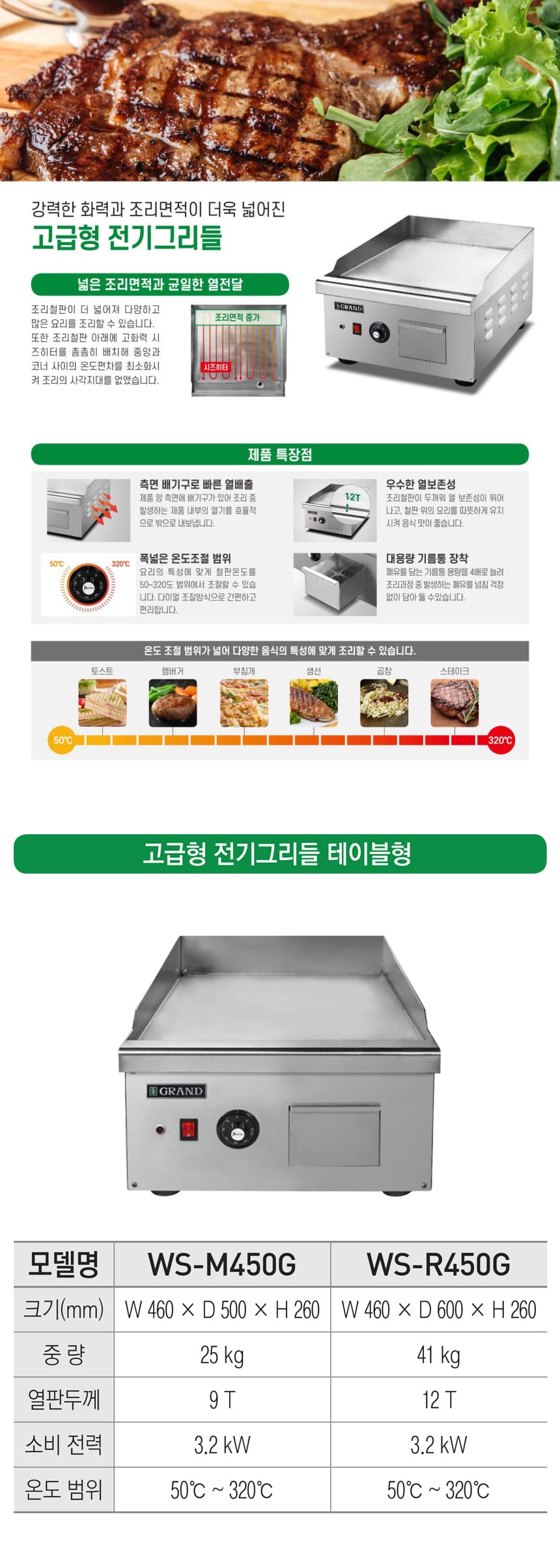 [그랜드우성] 업소용 전기 그리들 테이블형 450 (12T) (36) WS-R450G 상세 이미지 1